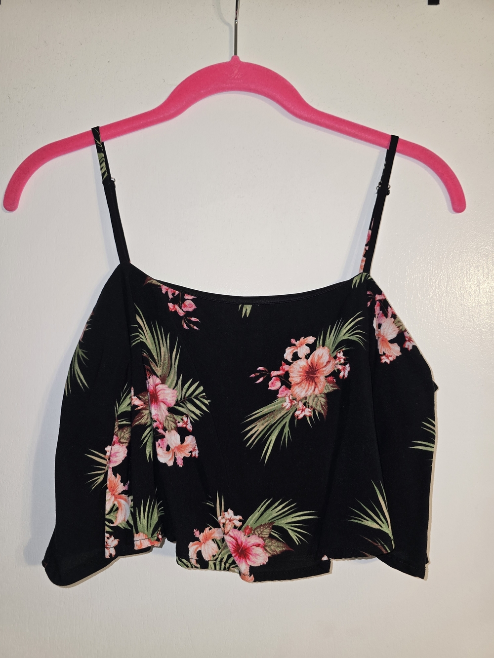 Windsor Black Floral Spaghetti-Strap Crop Top